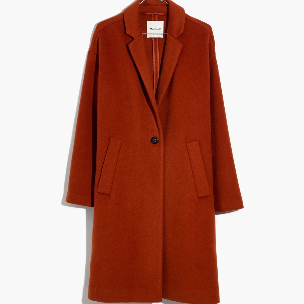 Madewell Monsieur Coat 
Size Large, No tags, never worn. 
Colour: Spiced Cider